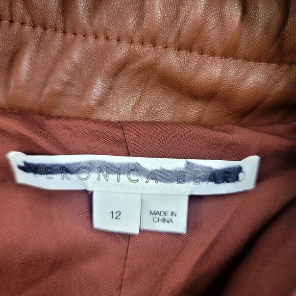 Veronica Beard Cognac Wasia Rust Lamb Leather Loose Fit Jogger Size 12 - Picture 3 of 13